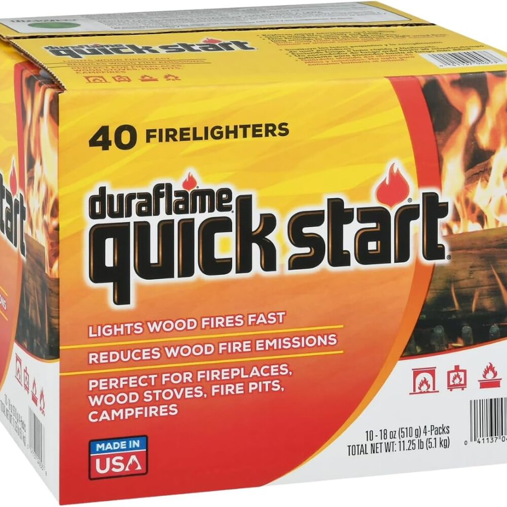 Duraflame Quick Start Firelighters – 40 Count Case | Instant, Clean & Reliable Fire Starting for Fireplaces, Grills, Fire Pits & Camping Adventures