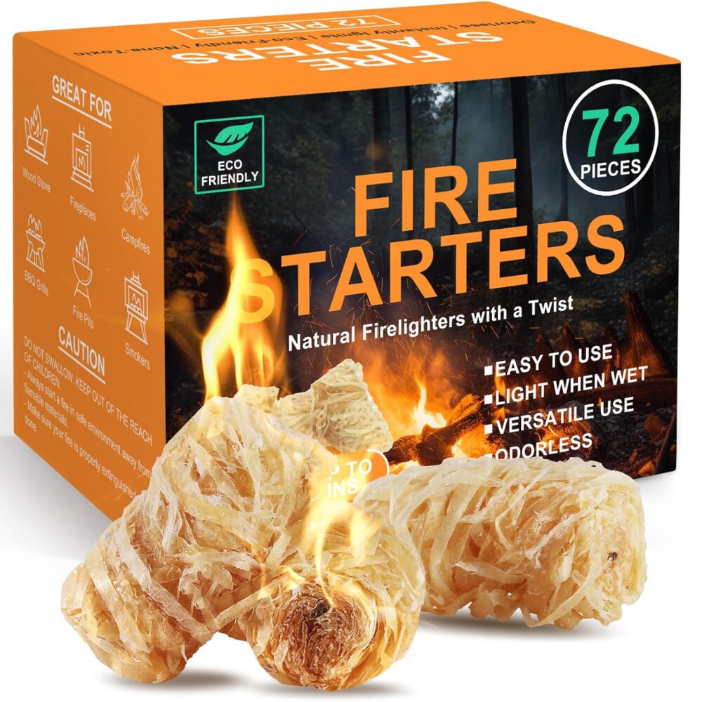 Realcook Natural Fire Starter for Campfires: All Weather Firestarters | Odorless Charcoal Starters for Grill , Fire Pit , Indoor Fireplaces , BBQ , Wood Stove , Smoker - 72 Counts