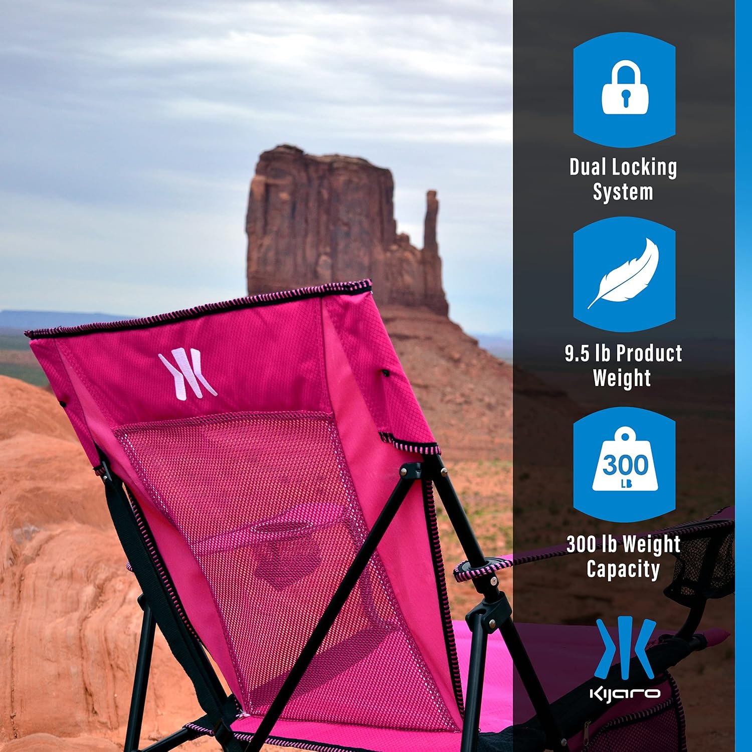 Kijaro Dual Lock Portable Camping Chairs - Enjoy the Outdoors with a Versatile Folding Chair for Sports, Lawn - Dual Lock Feature Locks Position – Hanami Pink - Image 6